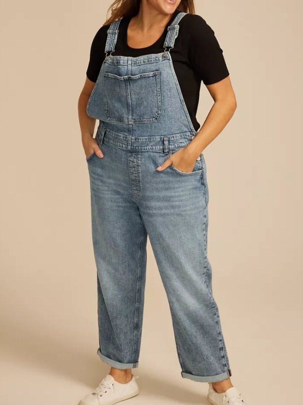 Silver Jeans Baggy Straight Leg Overalls Low Stretch Womens Plus 0X Light Indigo